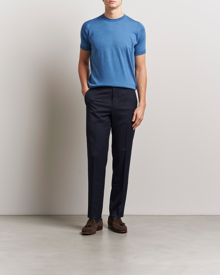 Herren | T-Shirts | John Smedley | Hilcote Wool/Sea Island Cotton T-Shirt Ocean Blue