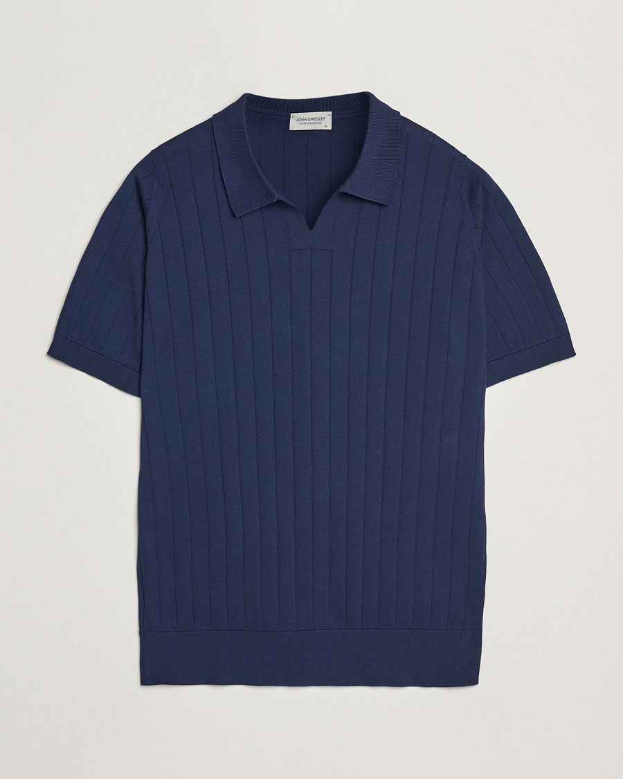 Herren | Poloshirts | John Smedley | Roper Open Collar Sea Island Polo French Navy