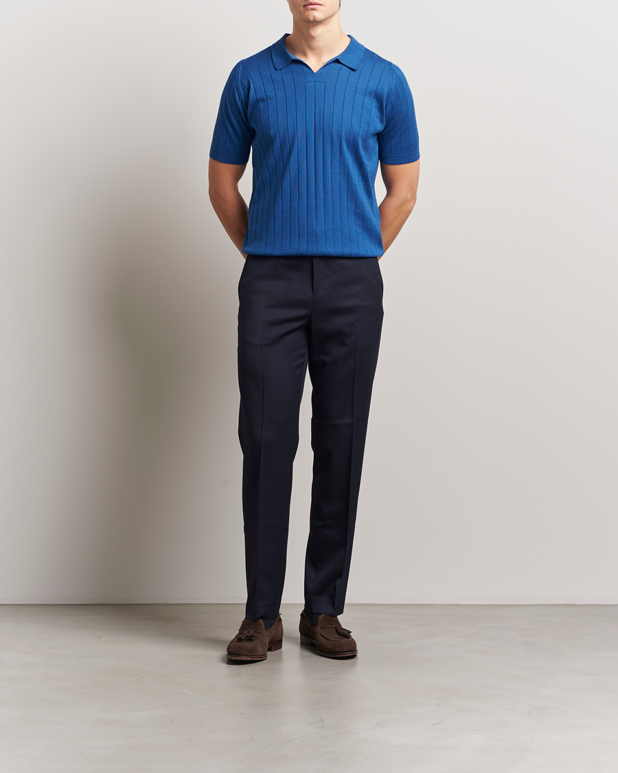 Herren | Poloshirts | John Smedley | Roper Open Collar Sea Island Polo Pacific Blue