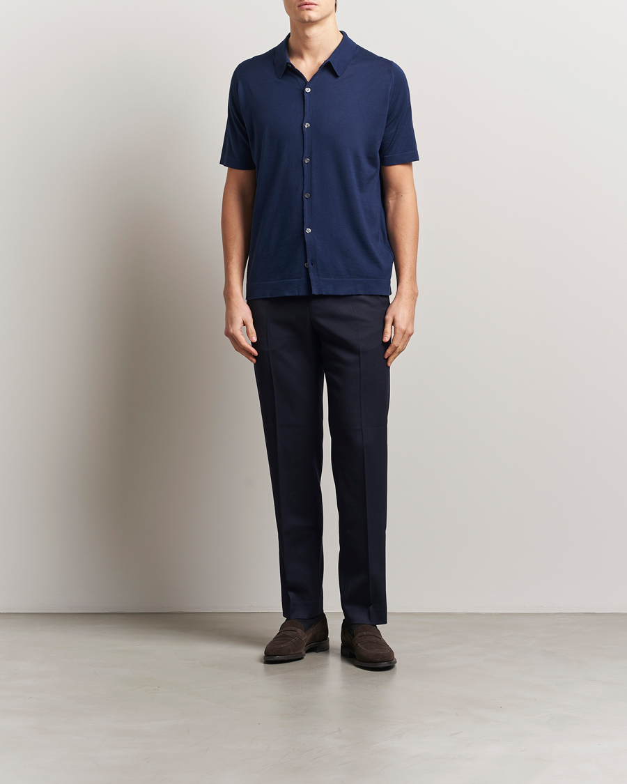 Herren | Hemden | John Smedley | Folke Sea Island Knitted Polo French Navy