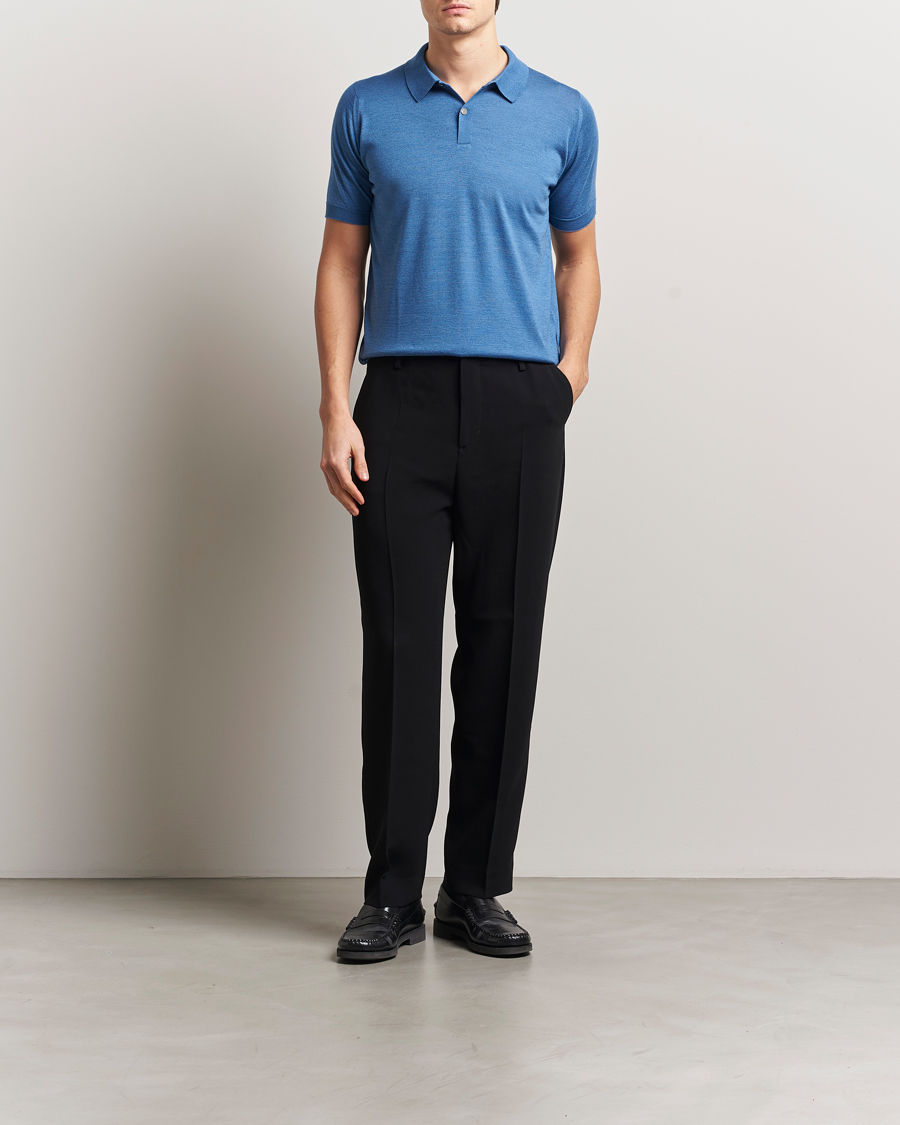 Herren | Poloshirts | John Smedley | Leyburn Merino/Sea Island Cotton Polo Ocean Blue