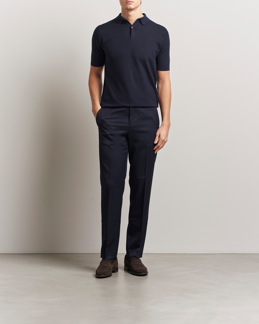 Herren | Poloshirts | John Smedley | 14 Singular Textured Polo Midnight/Black