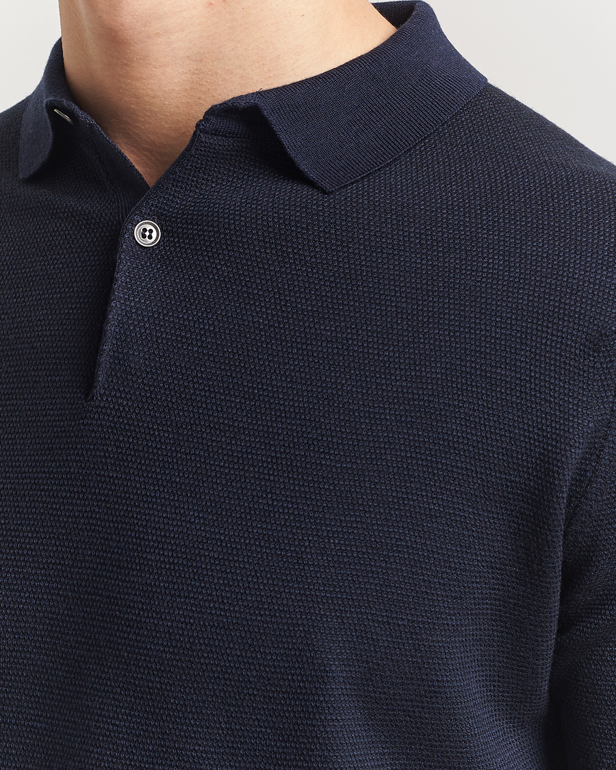 Herren | Poloshirts | John Smedley | 14 Singular Textured Polo Midnight/Black