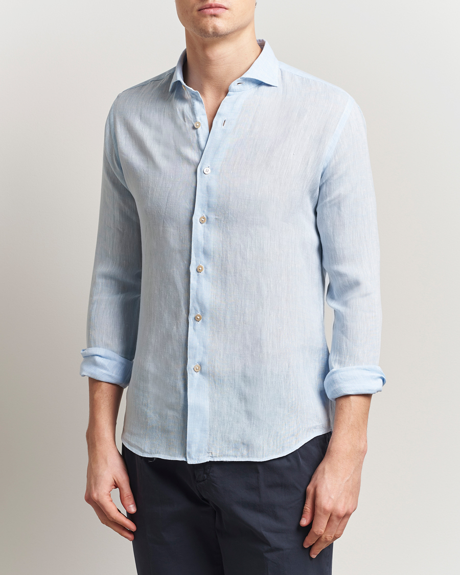 Herren | Hemden | Grigio | Linen Casual Shirt Light Blue