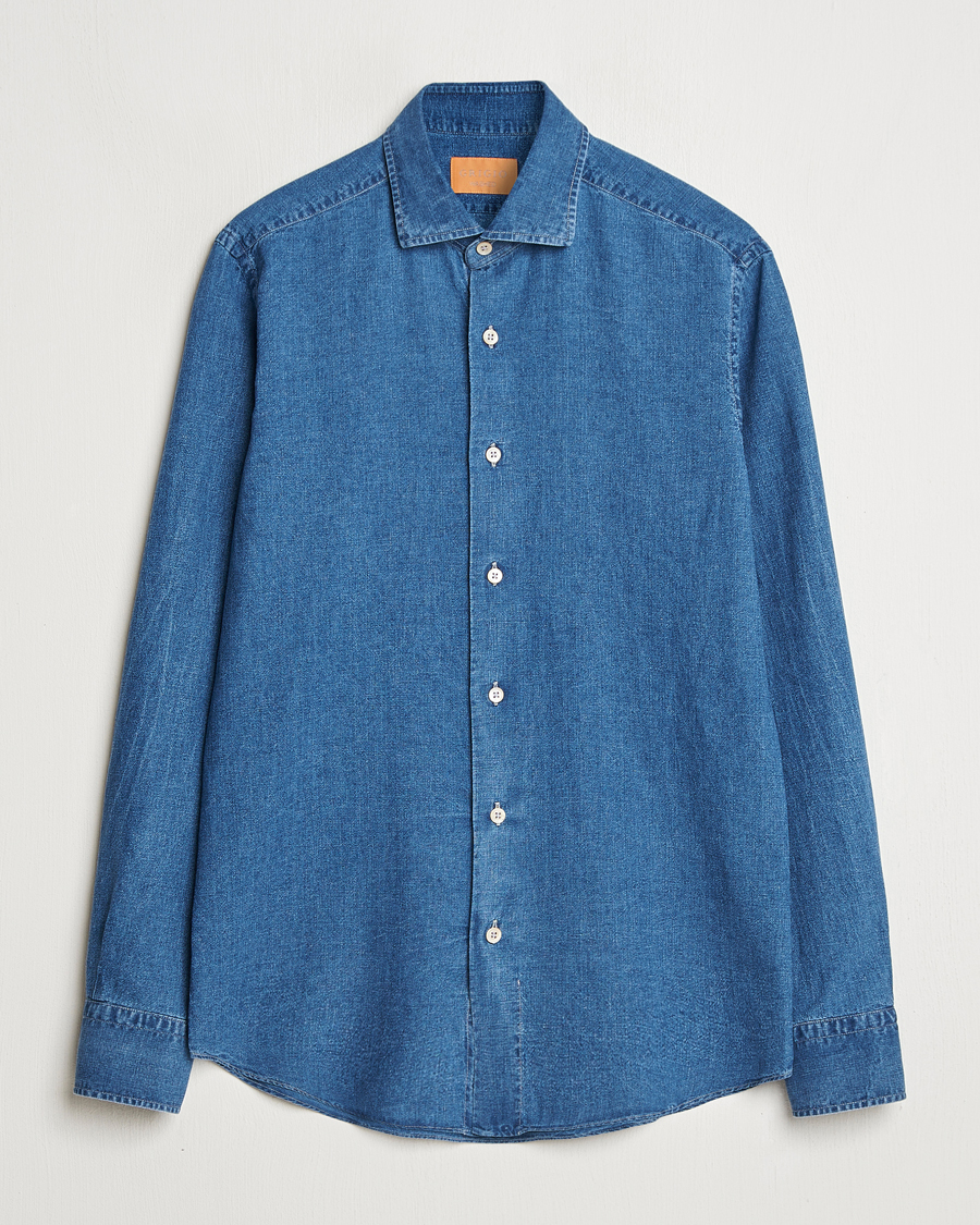 Herren | Hemden | Grigio | Cotton/Linen Denim Shirt Washed Indigo