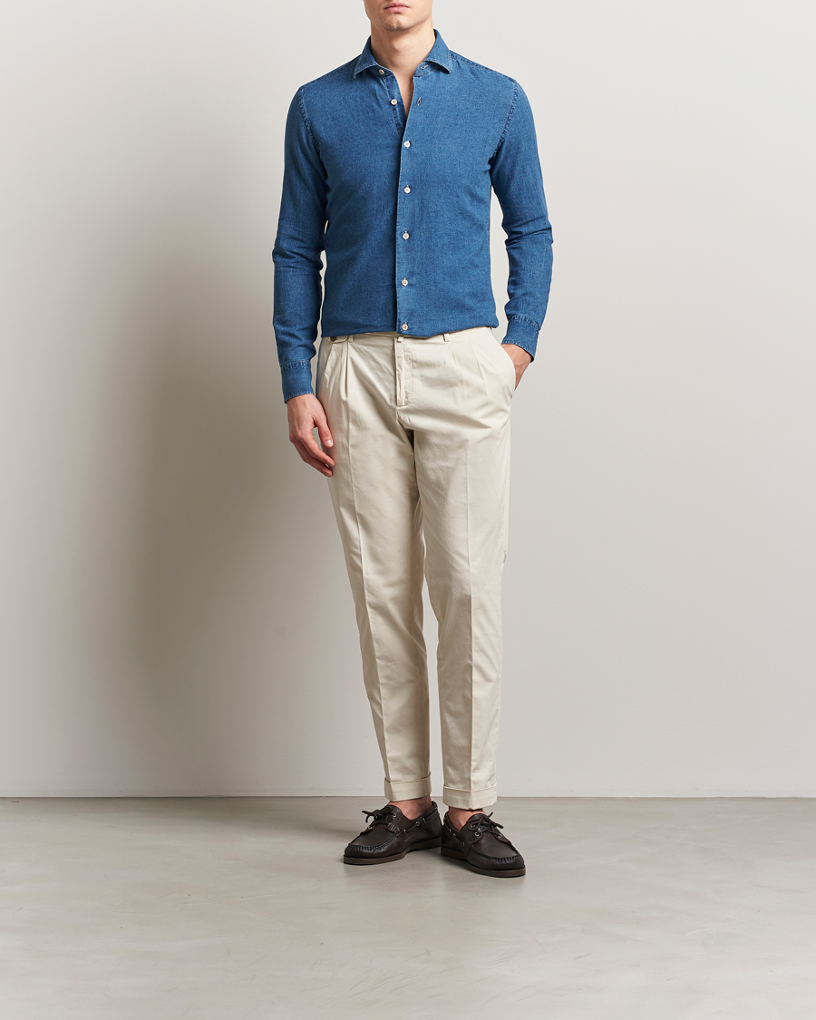 Herren | Hemden | Grigio | Cotton/Linen Denim Shirt Washed Indigo