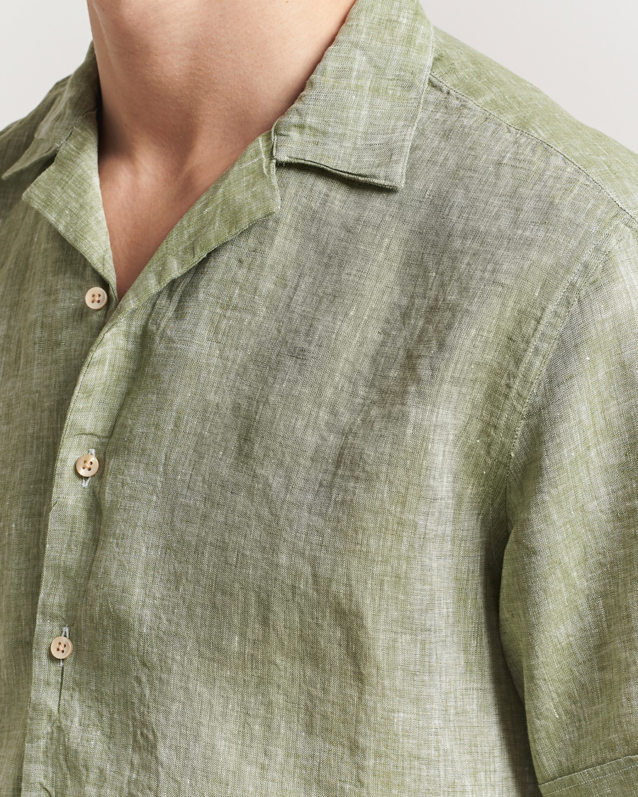 Herren | Hemden | Stenströms | Short Sleeve Linen Shirt Green