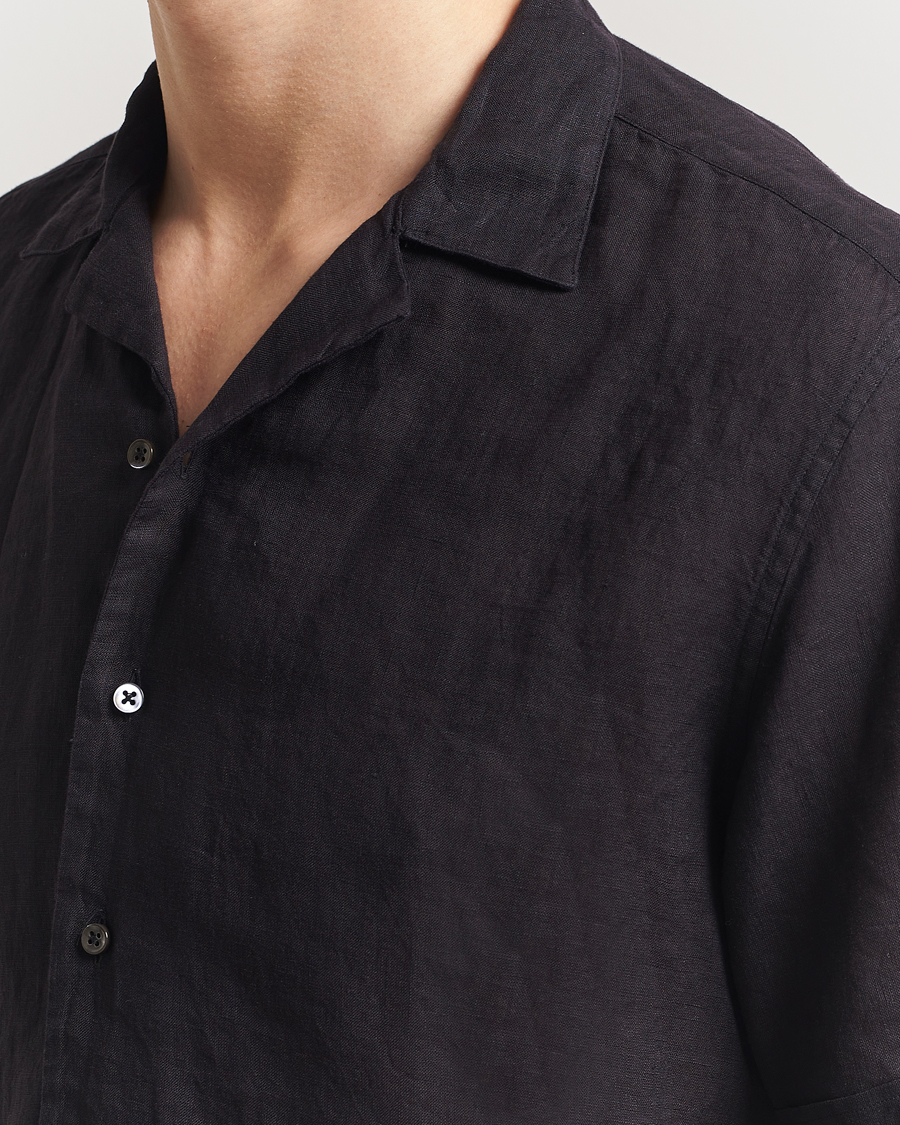 Herren | Hemden | Stenströms | Short Sleeve Linen Shirt Black