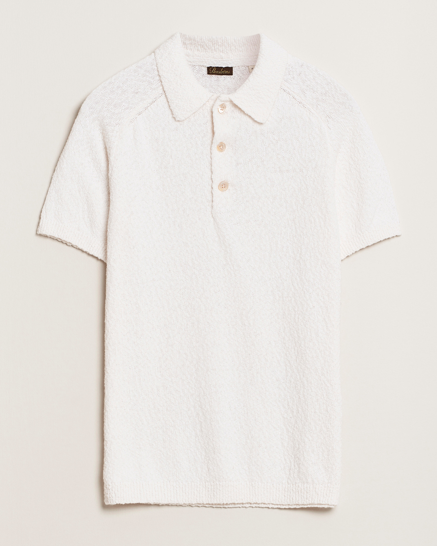 Herren | Poloshirts | Stenströms | Knitted Boucle Cotton Polo White