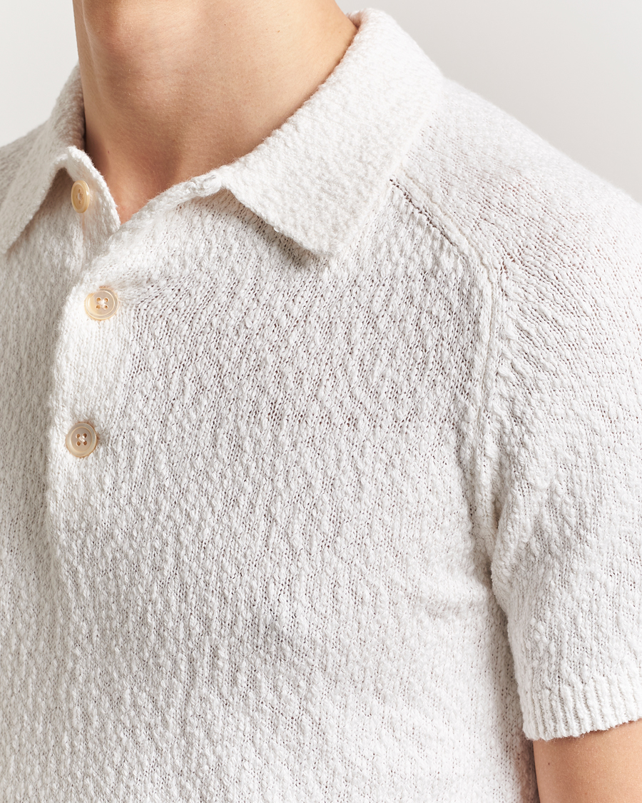 Herren | Poloshirts | Stenströms | Knitted Boucle Cotton Polo White