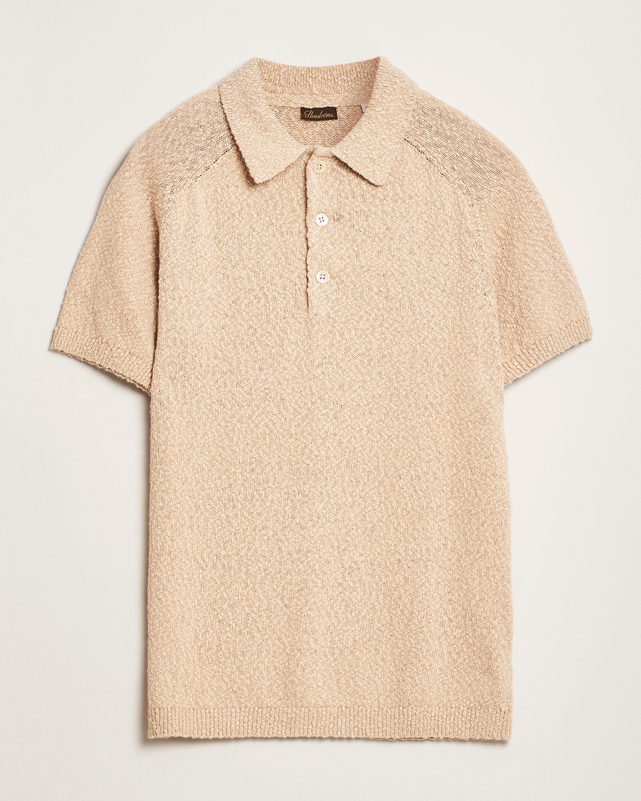 Herren | Poloshirts | Stenströms | Knitted Boucle Cotton Polo Beige