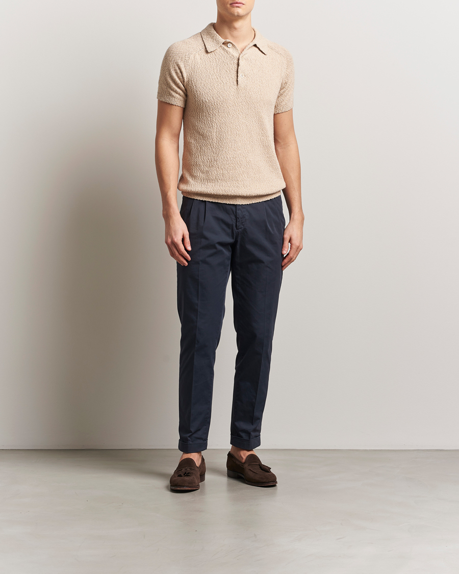 Herren | Poloshirts | Stenströms | Knitted Boucle Cotton Polo Beige