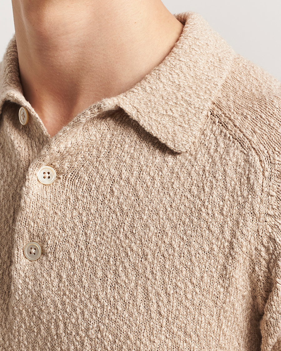 Herren | Poloshirts | Stenströms | Knitted Boucle Cotton Polo Beige