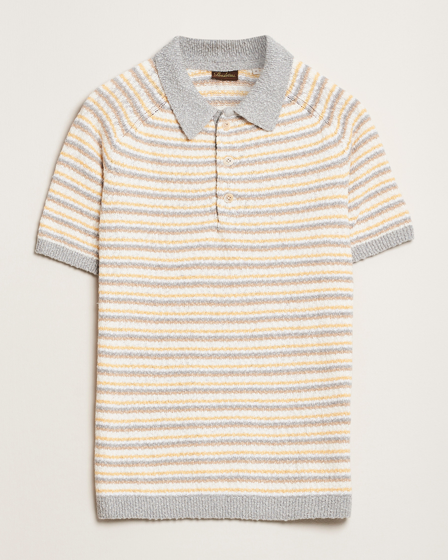 Herren | Poloshirts | Stenströms | Knitted Boucle Cotton Polo Stripe
