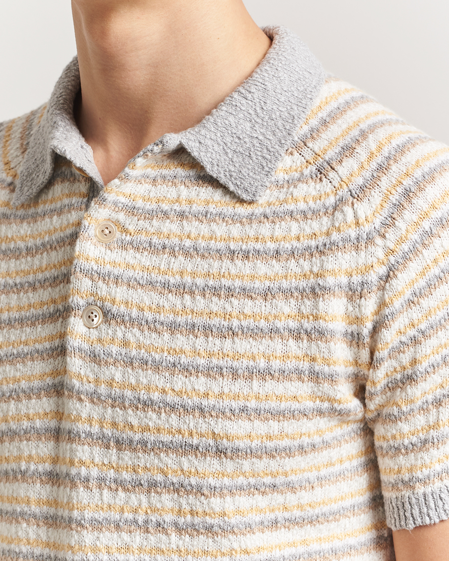 Herren | Poloshirts | Stenströms | Knitted Boucle Cotton Polo Stripe