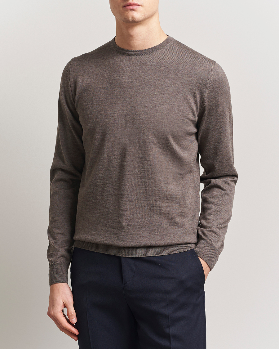 Herren | Pullover | Stenströms | Merino Patch Crew Neck Brown