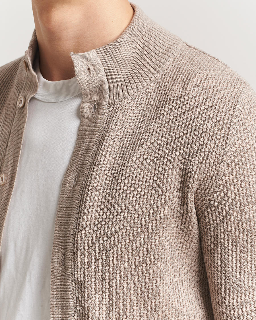Herren | Pullover | Stenströms | Knitted Textured Merino Cardigan Beige