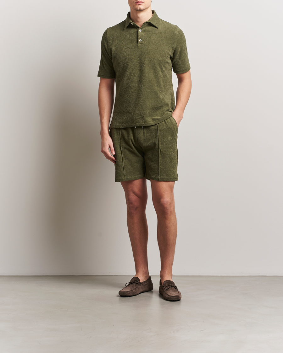 Herren | Poloshirts | Stenströms | Terry Slub Cotton Polo Green