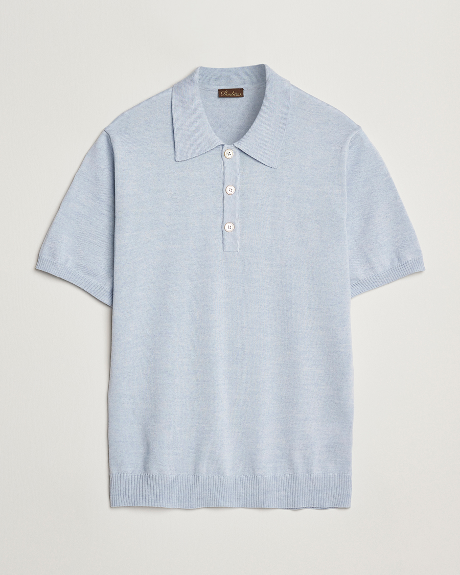 Herren | Poloshirts | Stenströms | Knitted Merino Polo Light Blue