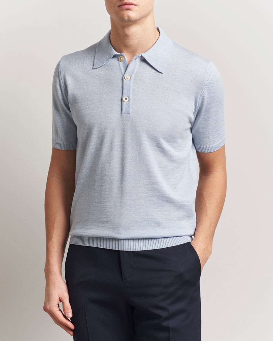 Herren | Poloshirts | Stenströms | Knitted Merino Polo Light Blue