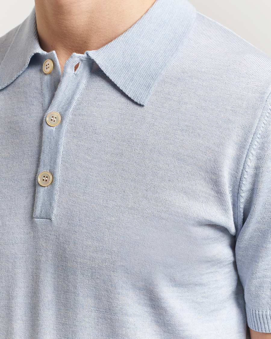 Herren | Poloshirts | Stenströms | Knitted Merino Polo Light Blue