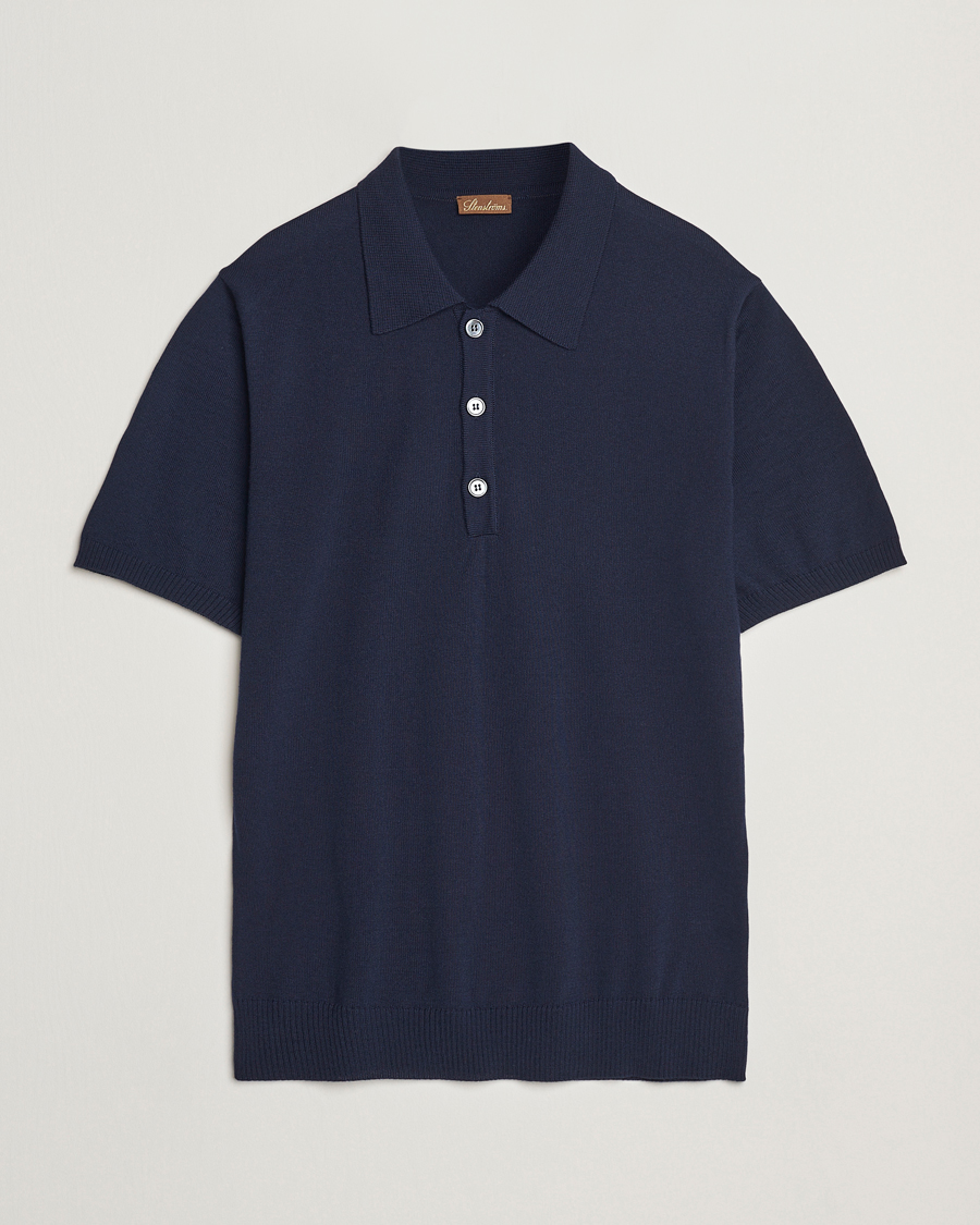 Herren | Poloshirts | Stenströms | Knitted Merino Polo Navy