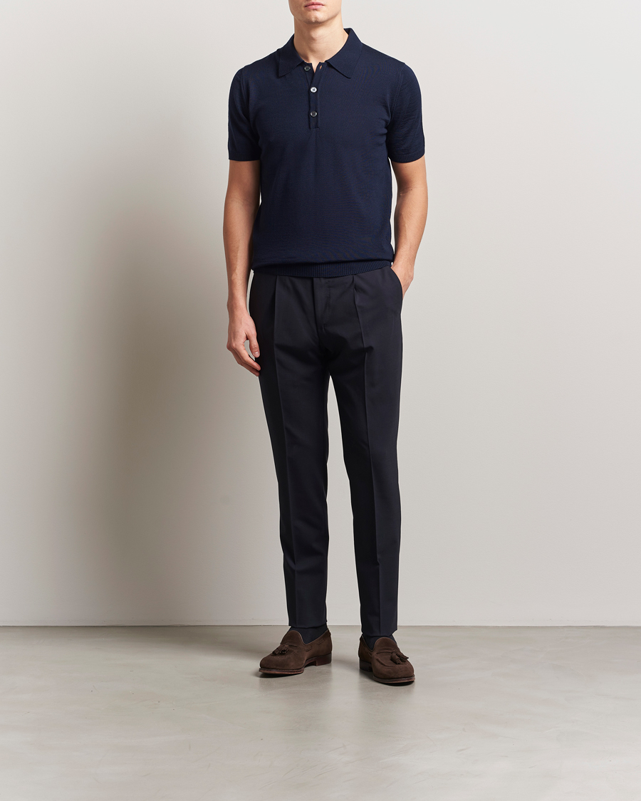 Herren | Poloshirts | Stenströms | Knitted Merino Polo Navy