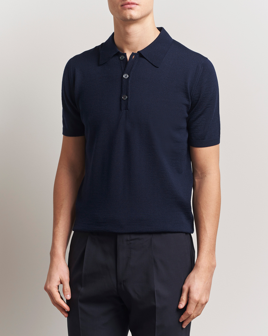 Herren | Poloshirts | Stenströms | Knitted Merino Polo Navy