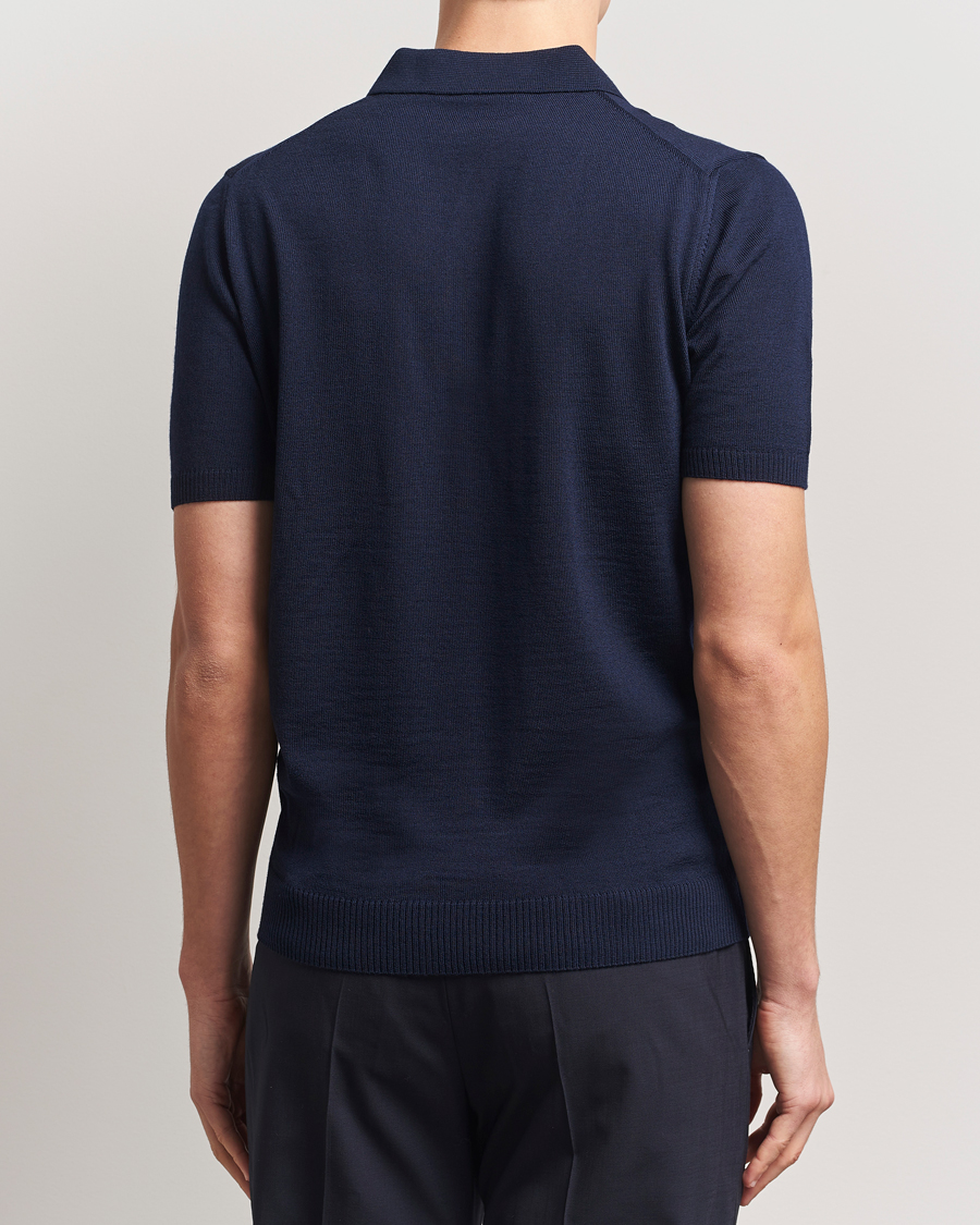 Herren | Poloshirts | Stenströms | Knitted Merino Polo Navy