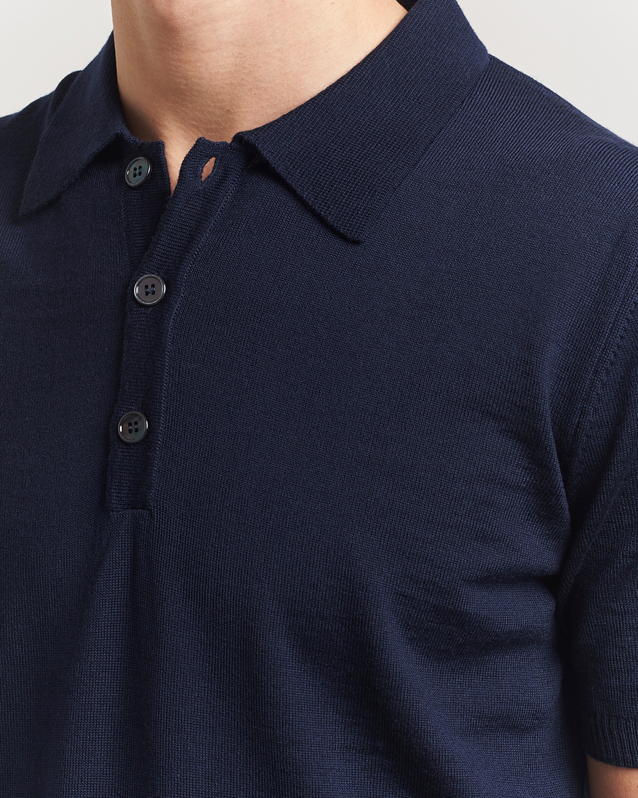 Herren | Poloshirts | Stenströms | Knitted Merino Polo Navy