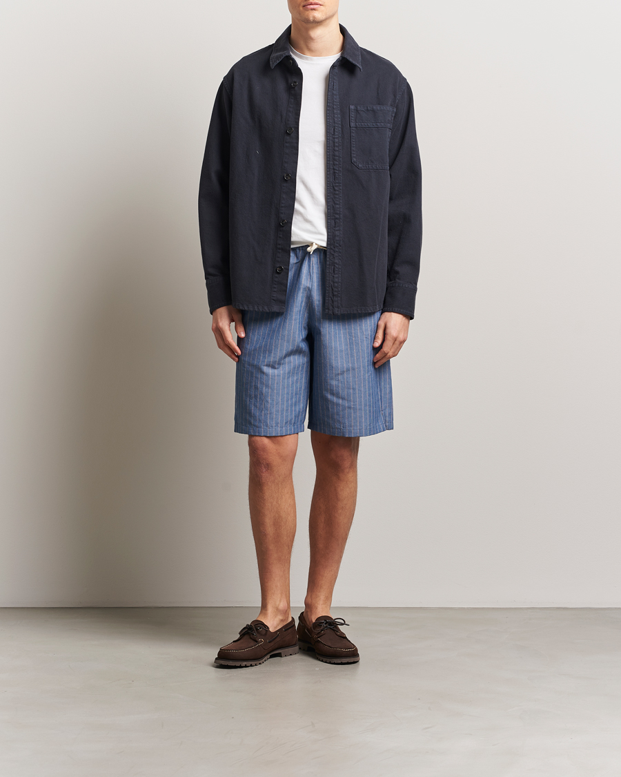 Herren | Shorts | A.P.C. | Paul Cotton/Linen Striped Drawstring Shorts Blue