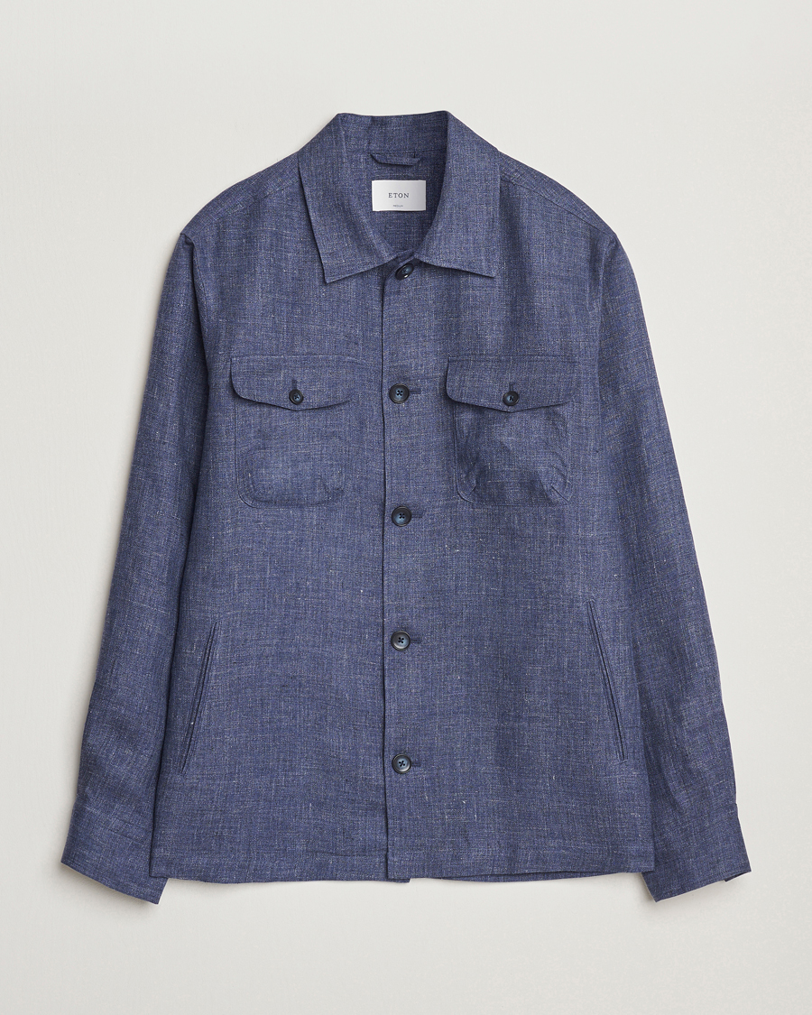 Herren | Hemden | Eton | Linen Four Pocket Overshirt Navy Blue