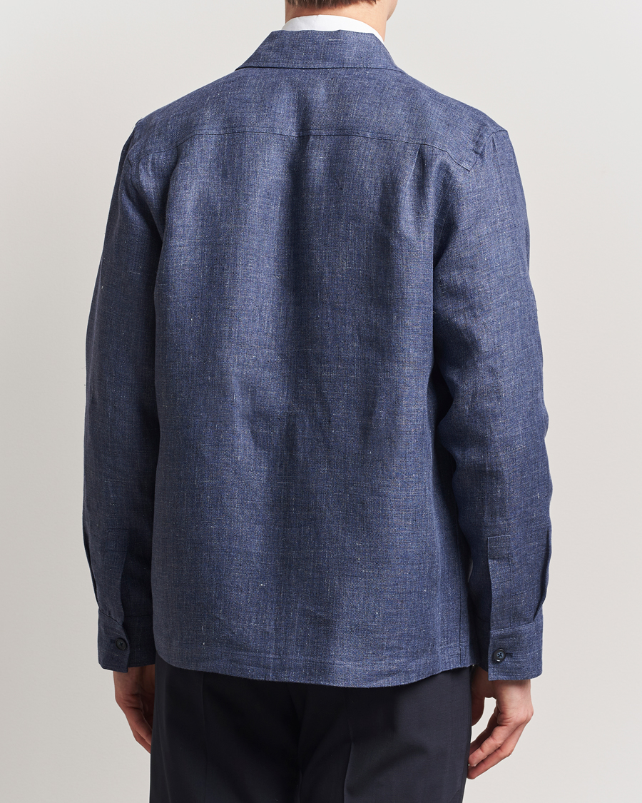 Herren | Hemden | Eton | Linen Four Pocket Overshirt Navy Blue