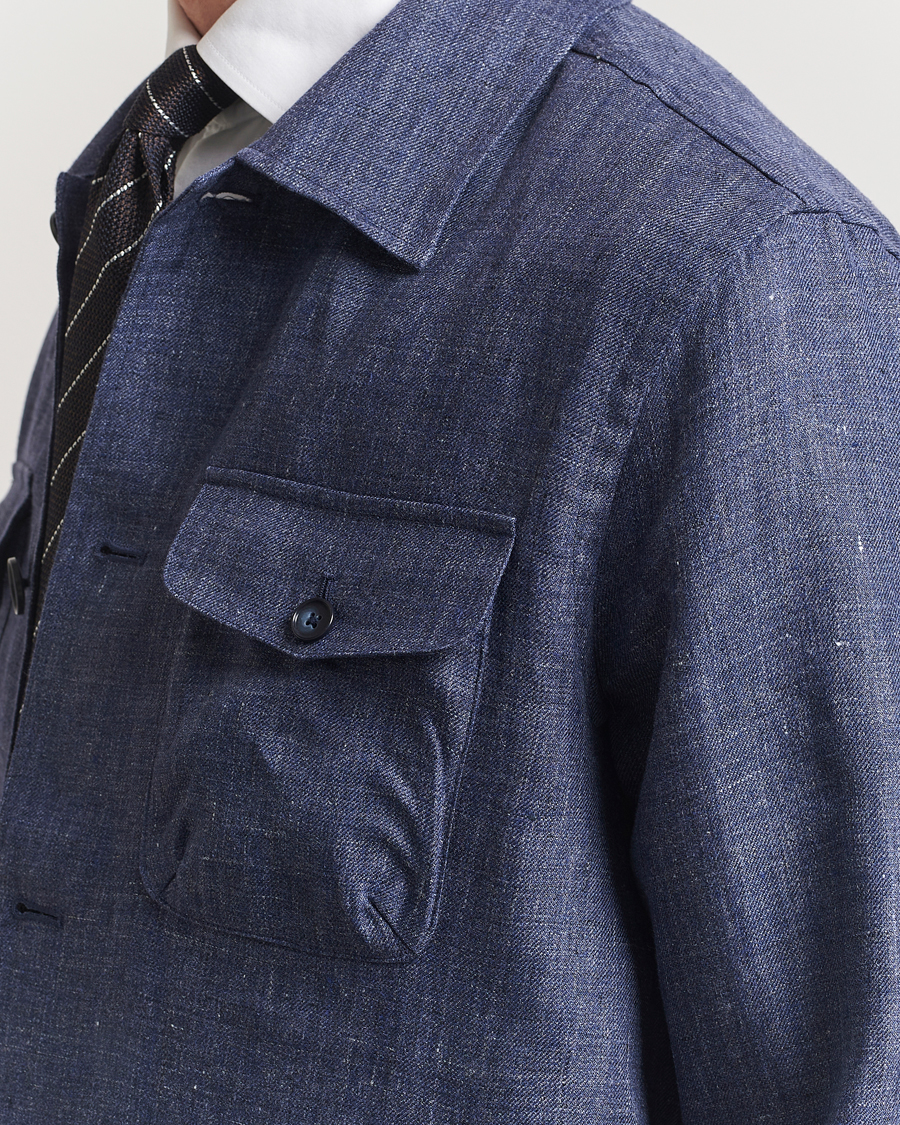 Herren | Hemden | Eton | Linen Four Pocket Overshirt Navy Blue