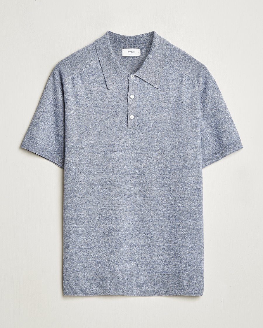 Herren | Poloshirts | Eton | Cotton/Linen Fine Knitted Polo Dark Blue
