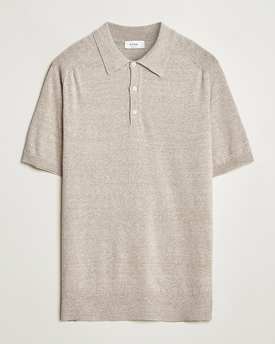 Herren | Poloshirts | Eton | Cotton/Linen Fine Knitted Polo Beige