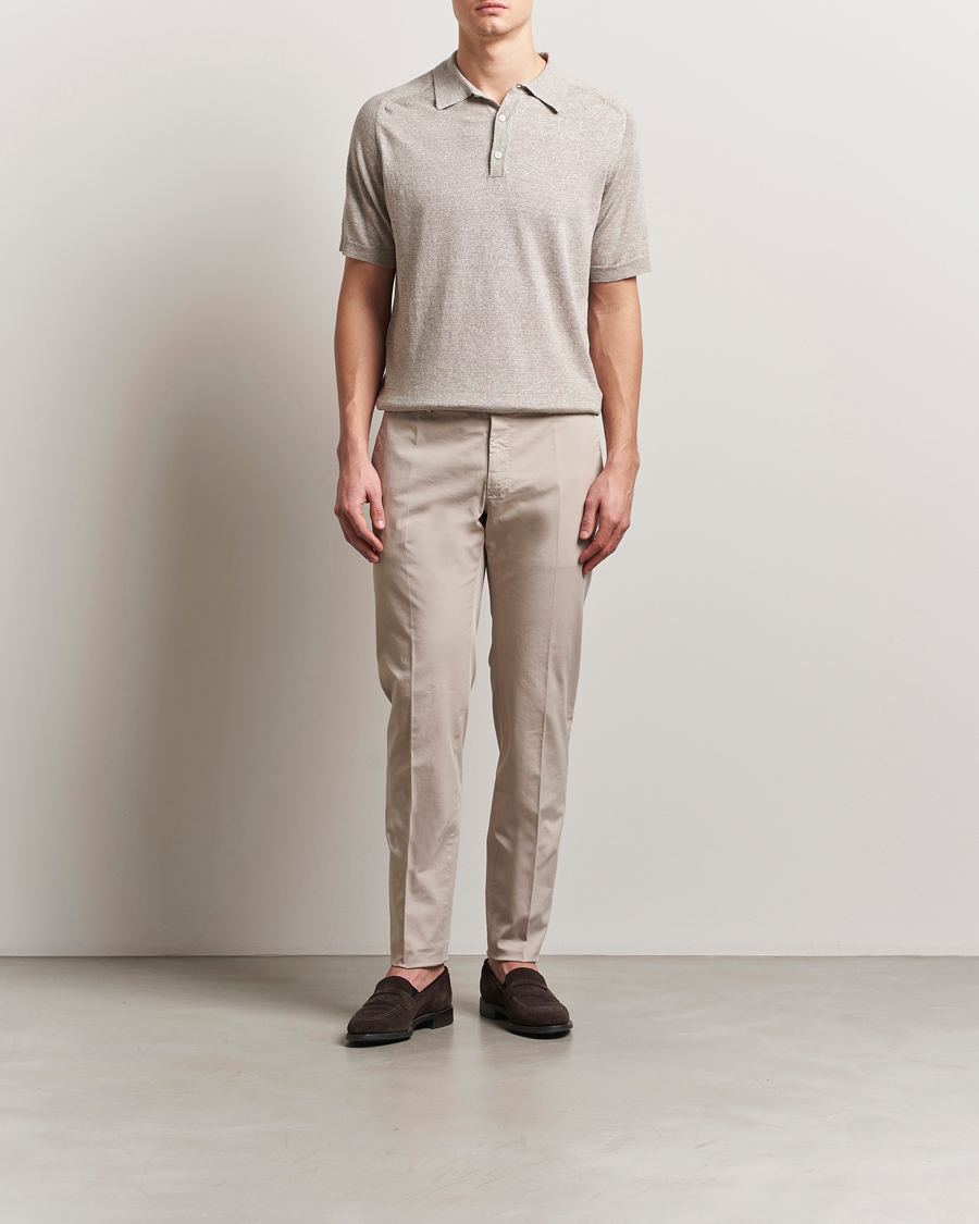 Herren | Poloshirts | Eton | Cotton/Linen Fine Knitted Polo Beige