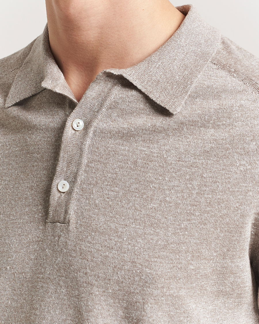 Herren | Poloshirts | Eton | Cotton/Linen Fine Knitted Polo Beige
