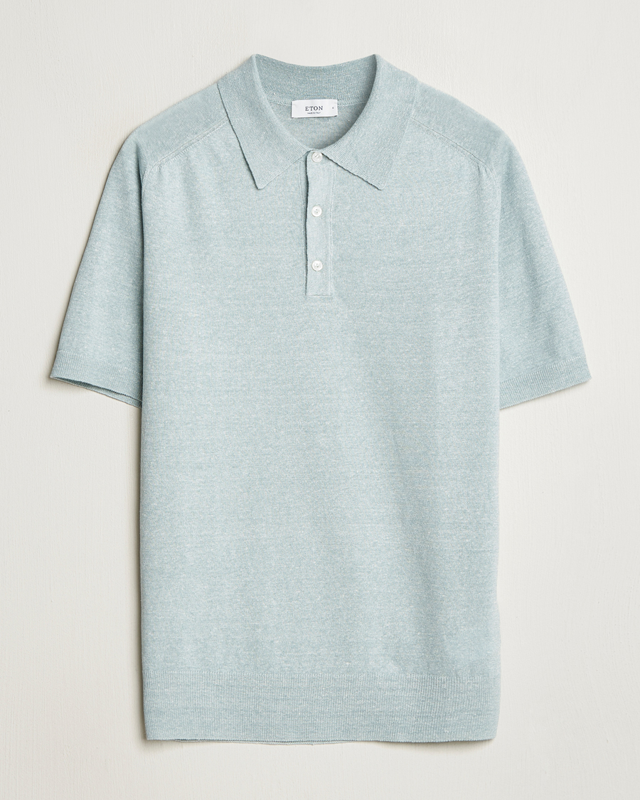 Herren | Poloshirts | Eton | Cotton/Linen Fine Knitted Polo Light Green