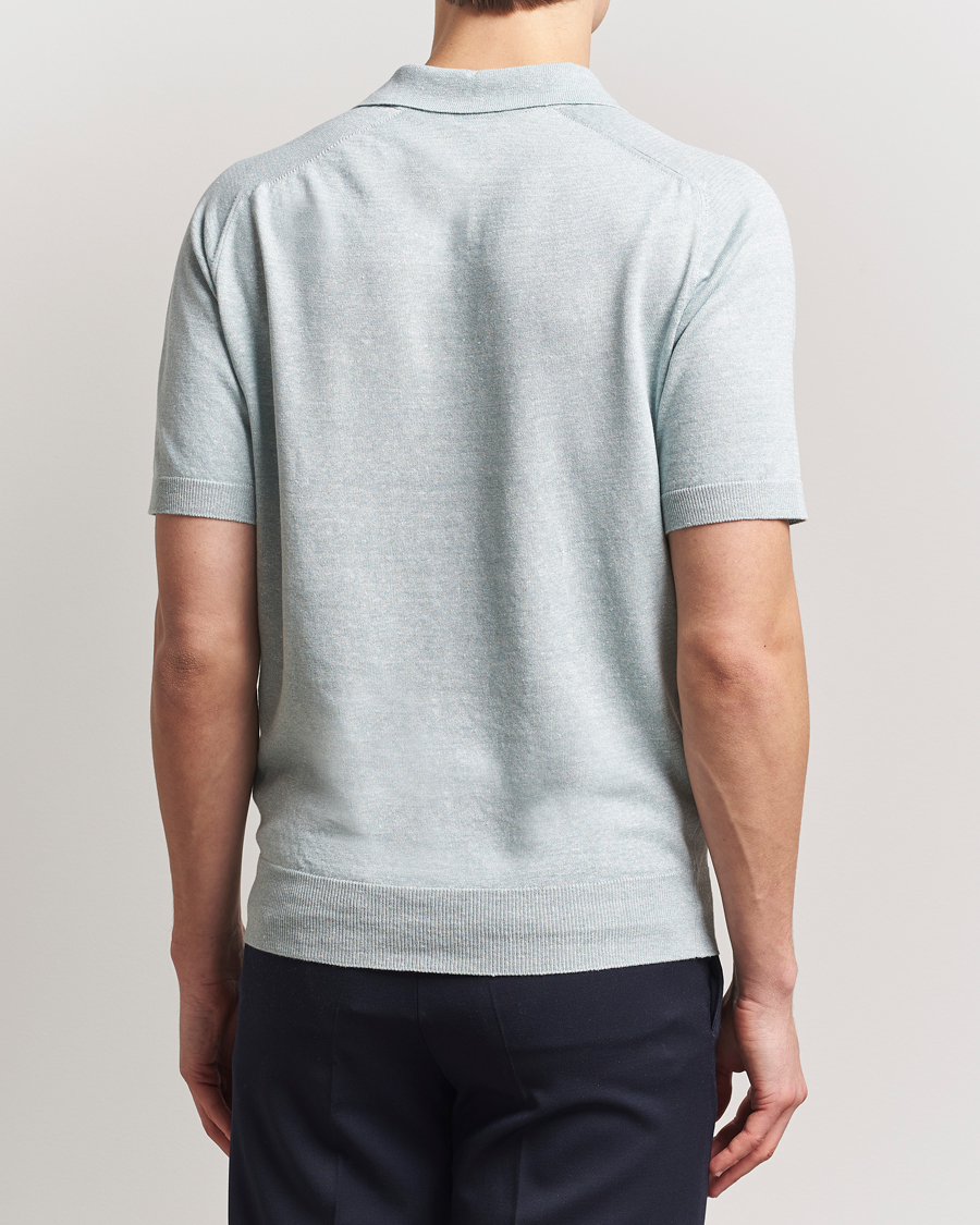 Herren | Poloshirts | Eton | Cotton/Linen Fine Knitted Polo Light Green