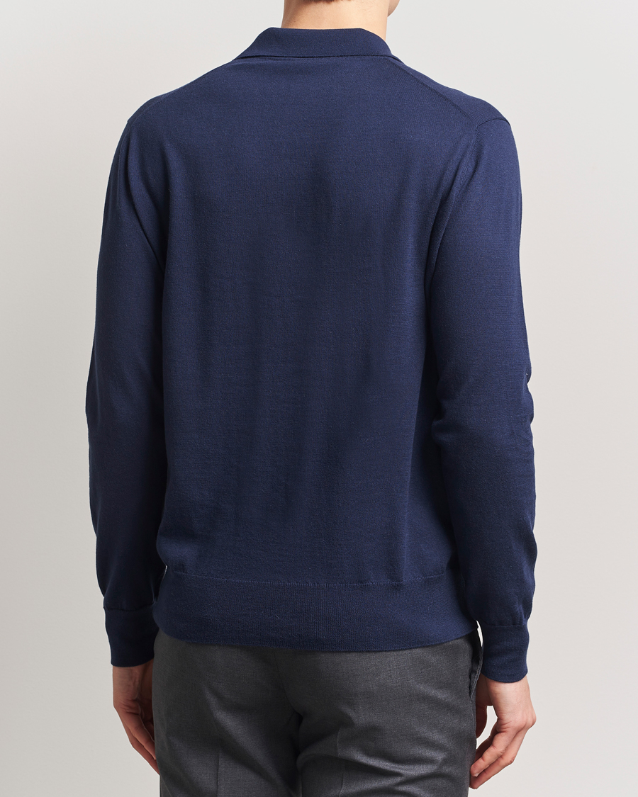 Herren | Pullover | Eton | Cotton/Cashmere Fine Knitted Polo Navy Blue