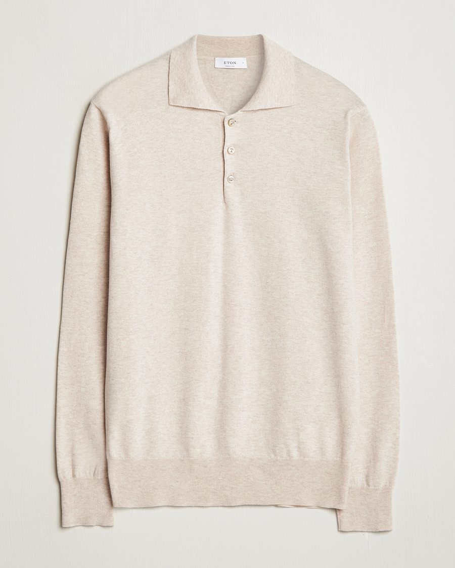 Herren | Pullover | Eton | Cotton/Cashmere Fine Knitted Polo Beige