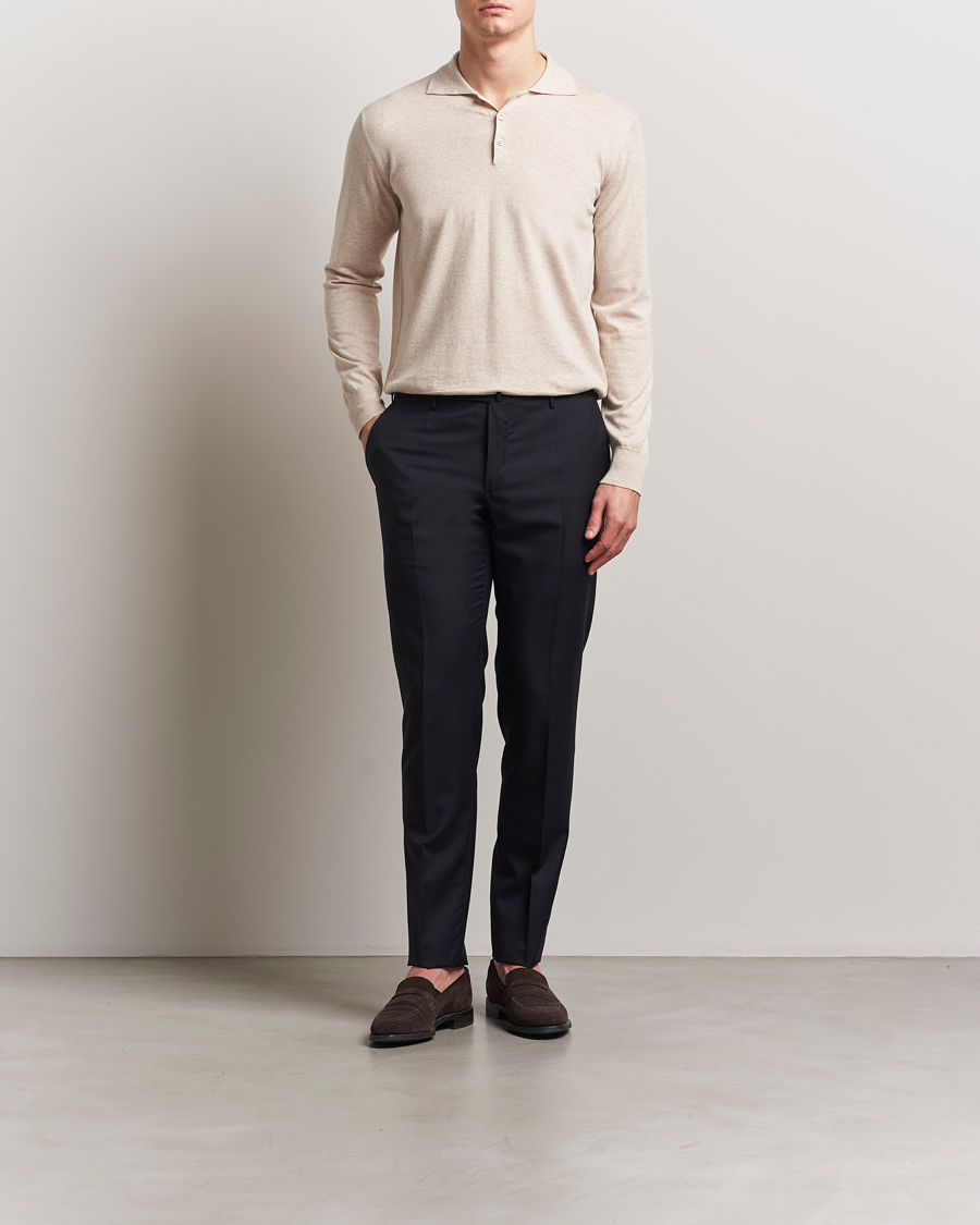 Herren | Pullover | Eton | Cotton/Cashmere Fine Knitted Polo Beige