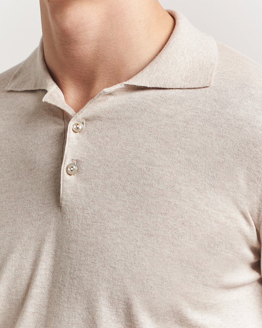 Herren | Pullover | Eton | Cotton/Cashmere Fine Knitted Polo Beige