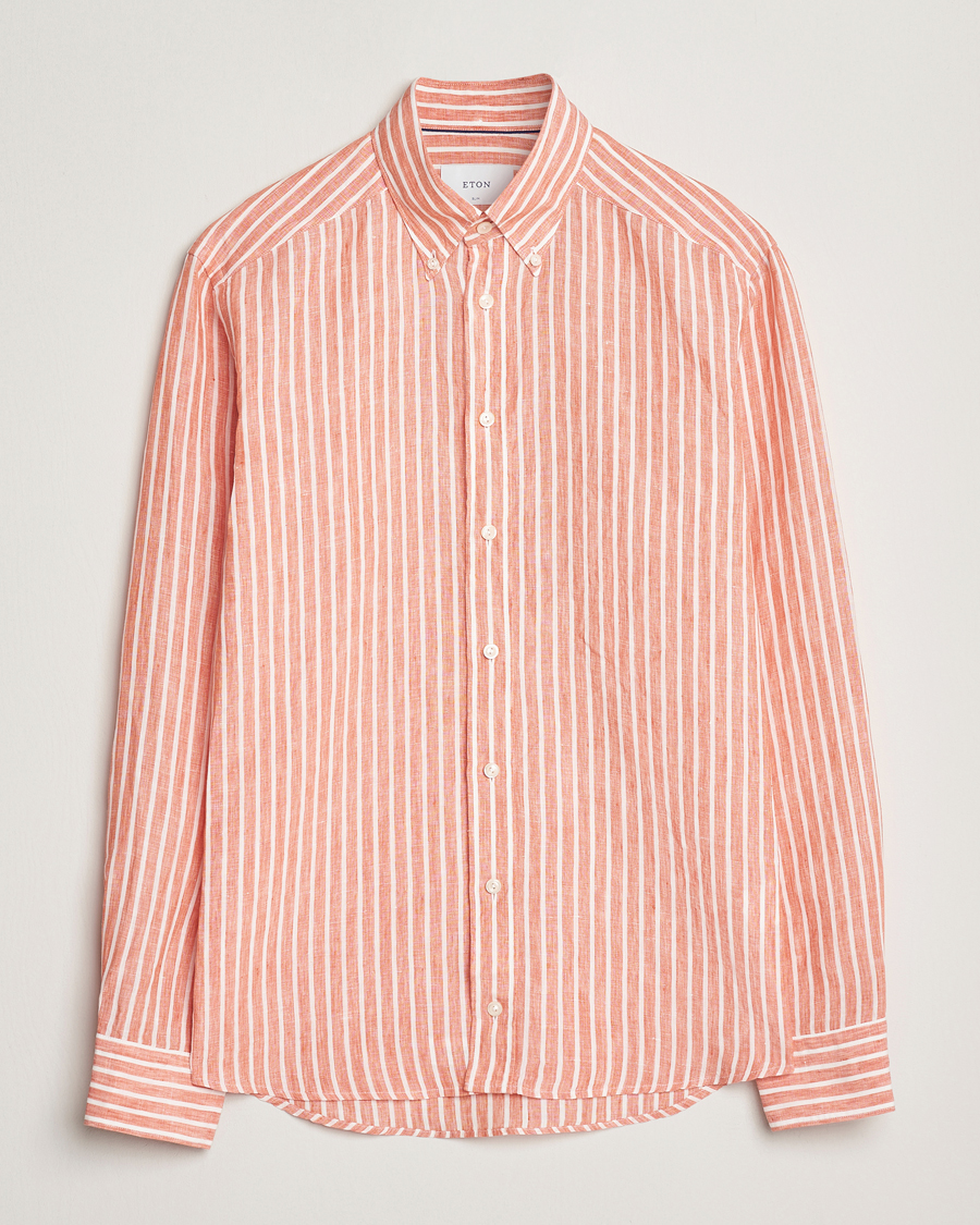 Herren | Hemden | Eton | Slim Fit Striped Linen Shirt Orange/White