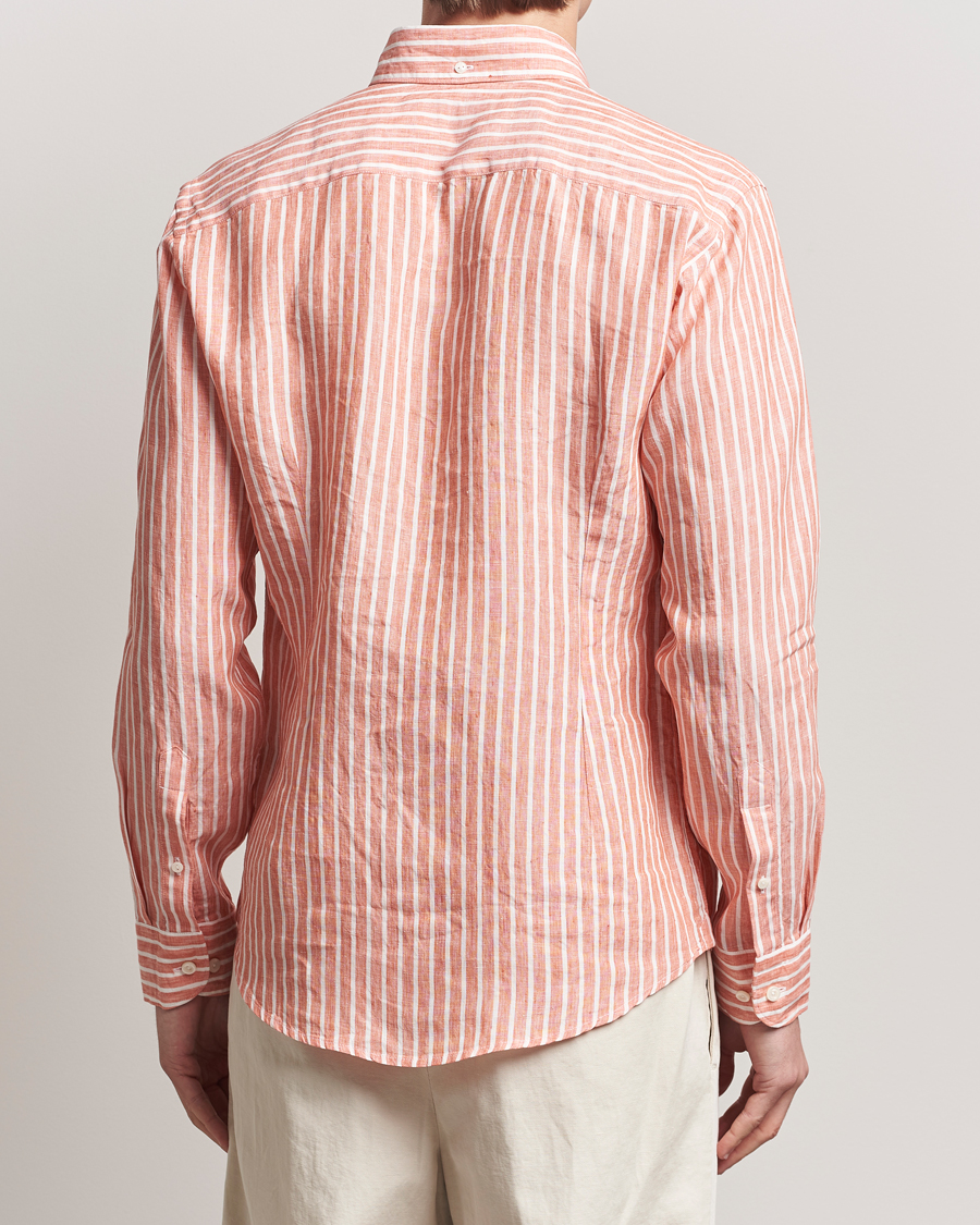 Herren | Hemden | Eton | Slim Fit Striped Linen Shirt Orange/White