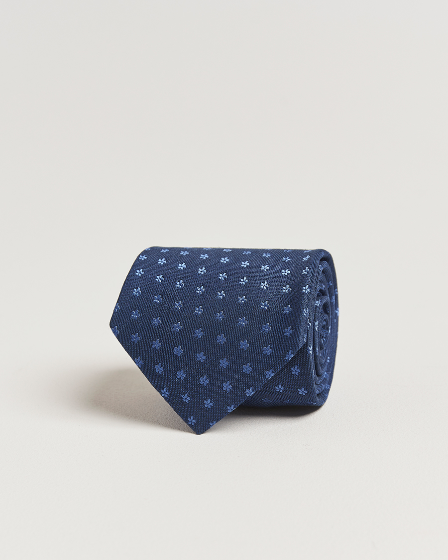 Herren | Eton Silk/Linen Floral Tie Dark Blue | Eton | Silk/Linen Floral Tie Dark Blue