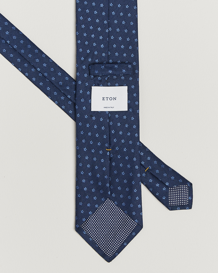 Herren | Eton Silk/Linen Floral Tie Dark Blue | Eton | Silk/Linen Floral Tie Dark Blue