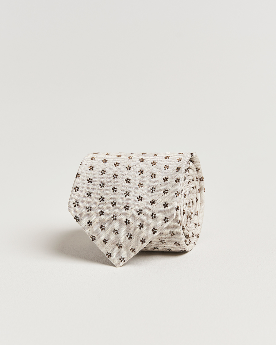 Herren | Eton Silk/Linen Floral Tie Beige | Eton | Silk/Linen Floral Tie Beige