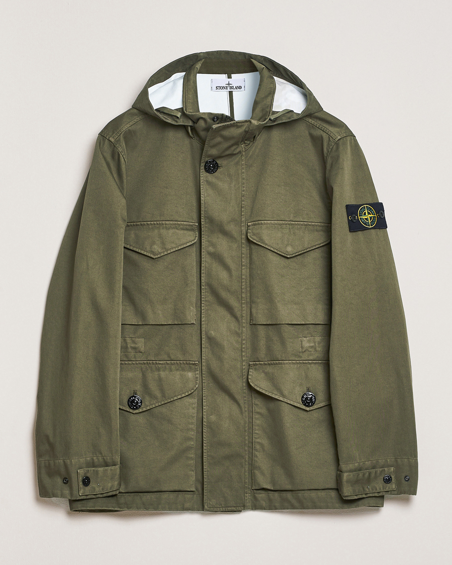 Herren | Jacken | Stone Island | Raso Gommato 3L Cotton Hooded Field Jacket Military Green